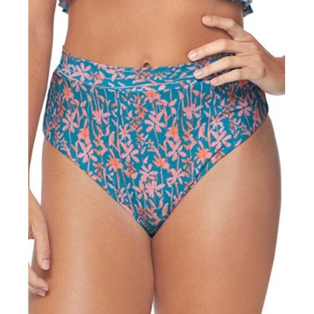 NWT Raisins Swim Bottoms Womens Teal Peach Floral Tropics Pant Small High Waist